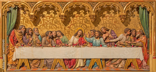 Photography Bratislava - Last supper of Christ. Carved relief from cathedral
