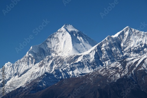 Snow capped peaks of Dhaulagiri and Tukuche Peak