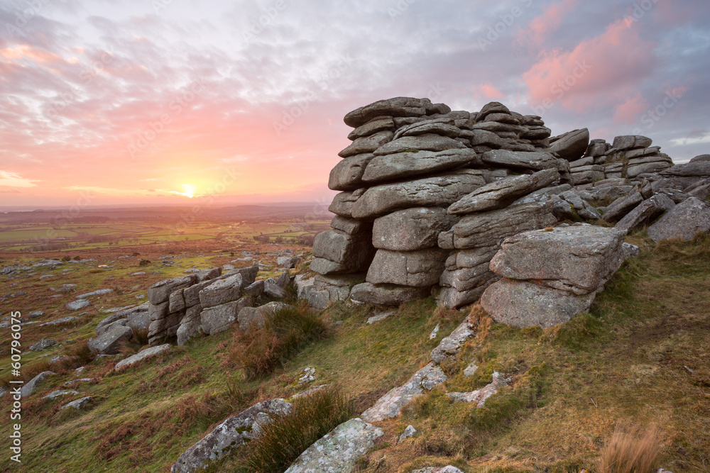 Εκτύπωση καμβά Sunset from Pew Tor Dartmoor Devon Uk