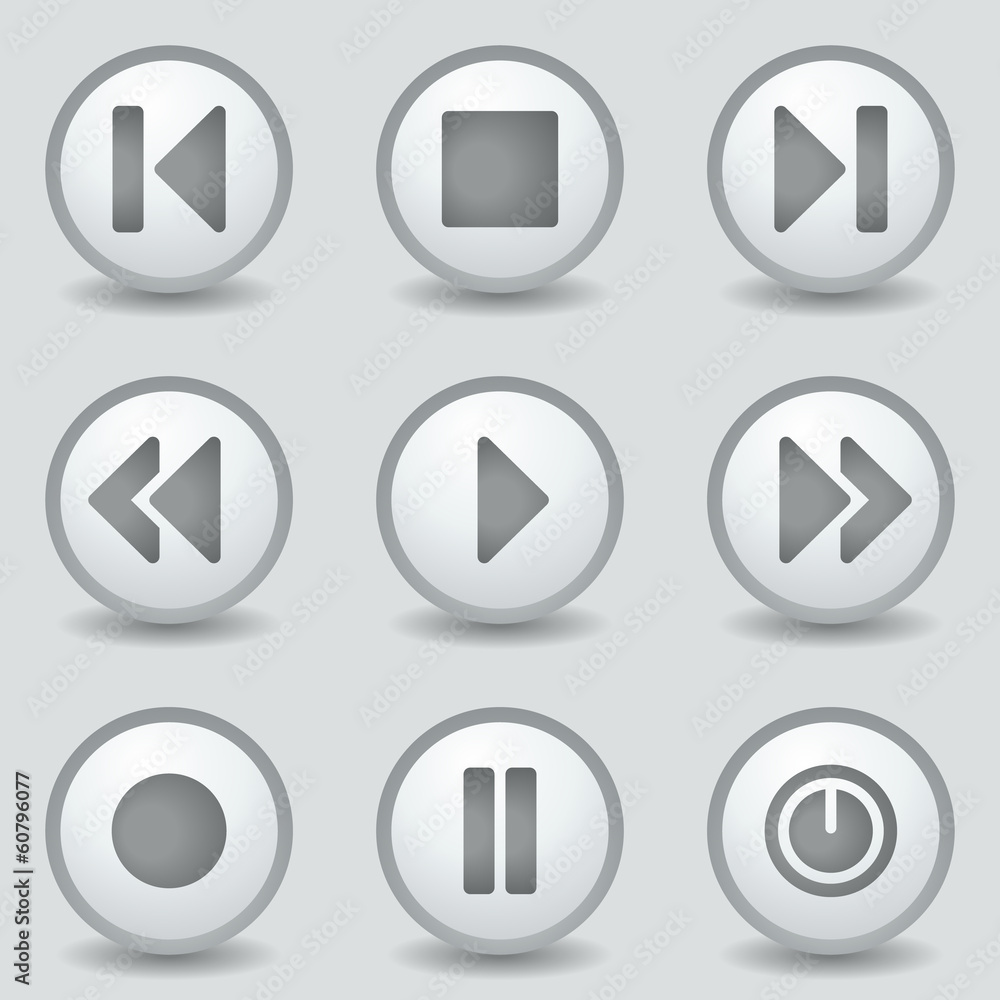 Player web icons, grey circle buttons Player web icons, grey circle buttons