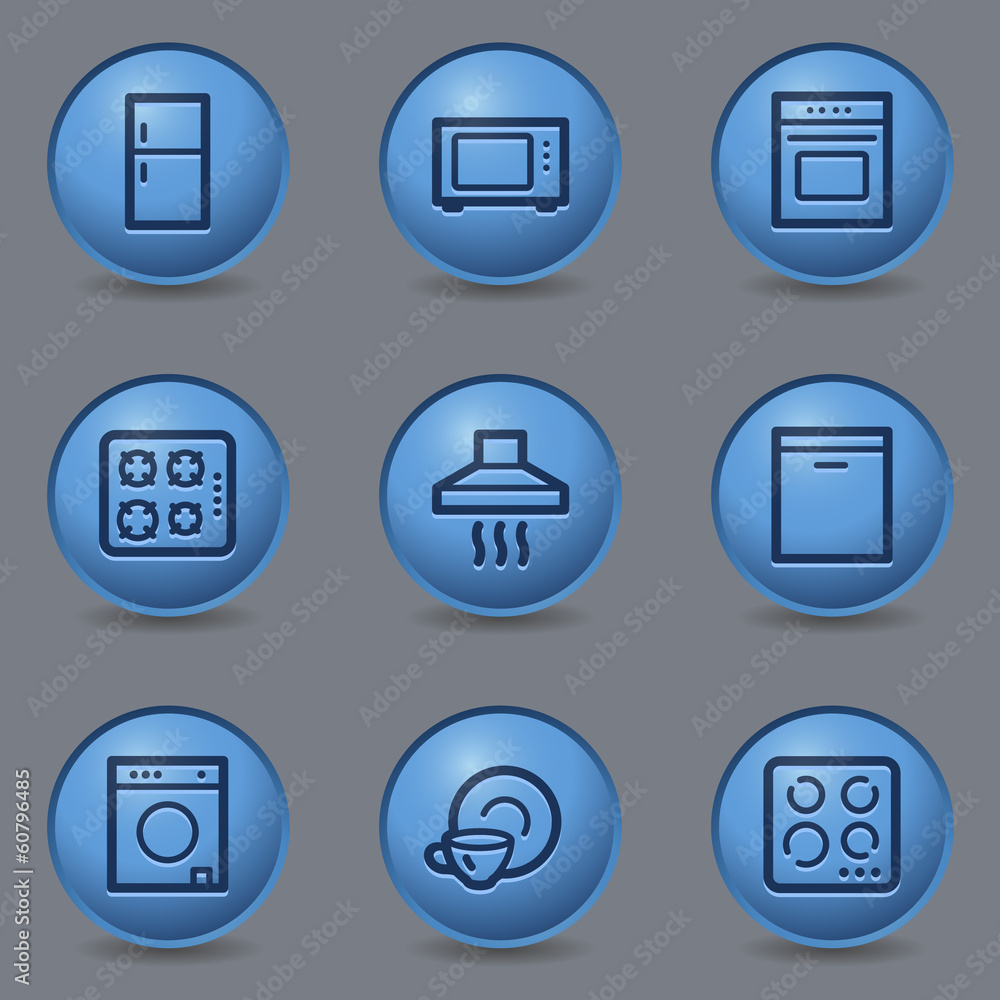 Home appliances web icons, circle blue buttons