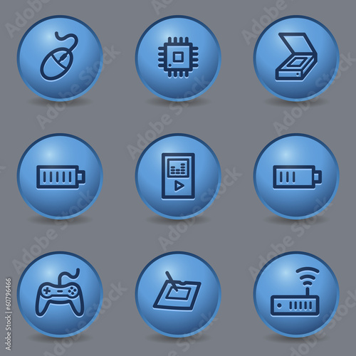 Electronics web icons, circle blue buttons