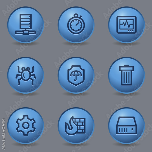 Internet security web icons, circle blue buttons