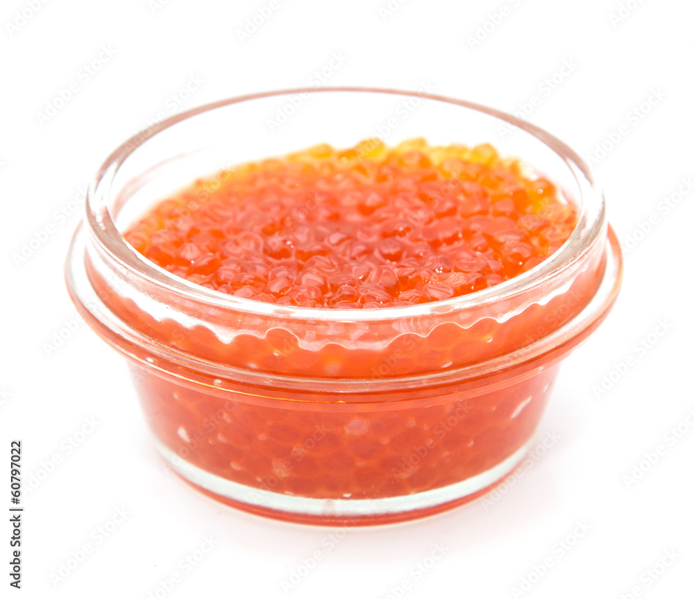 red caviar in a jar on white background red caviar in a jar on white background