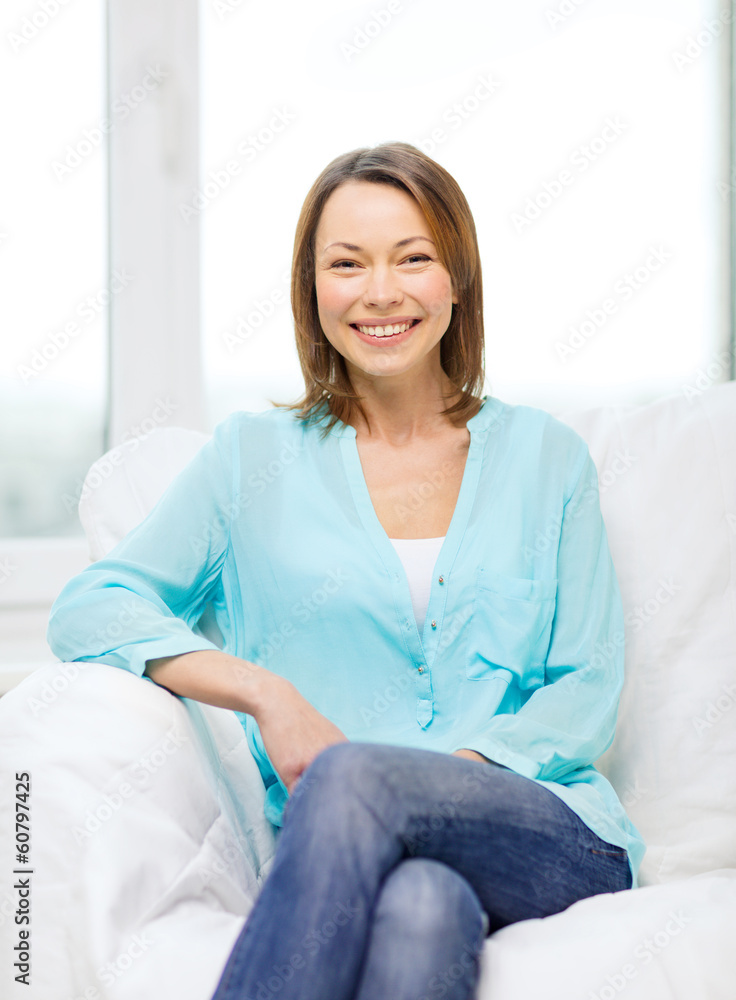 smiling woman at home smiling woman at home