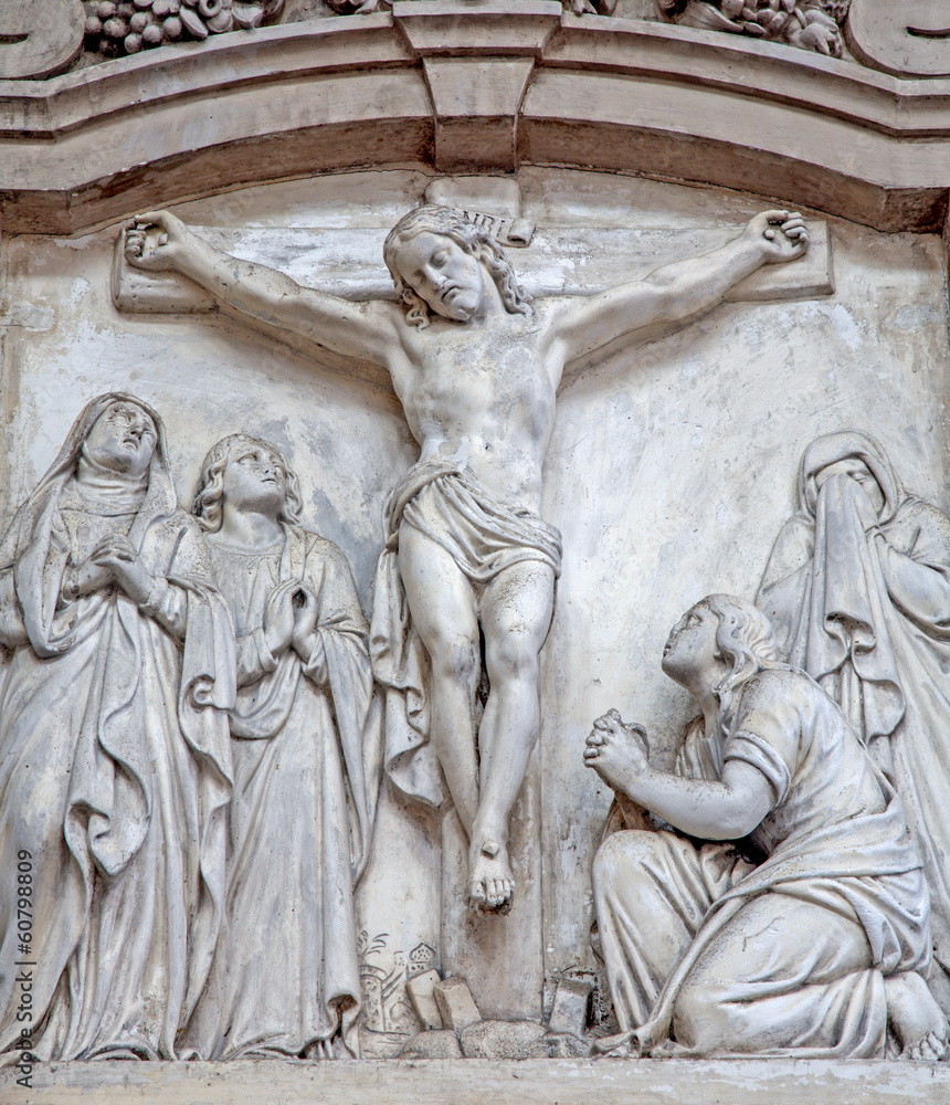 Brussels - Crucifixion stone  relief