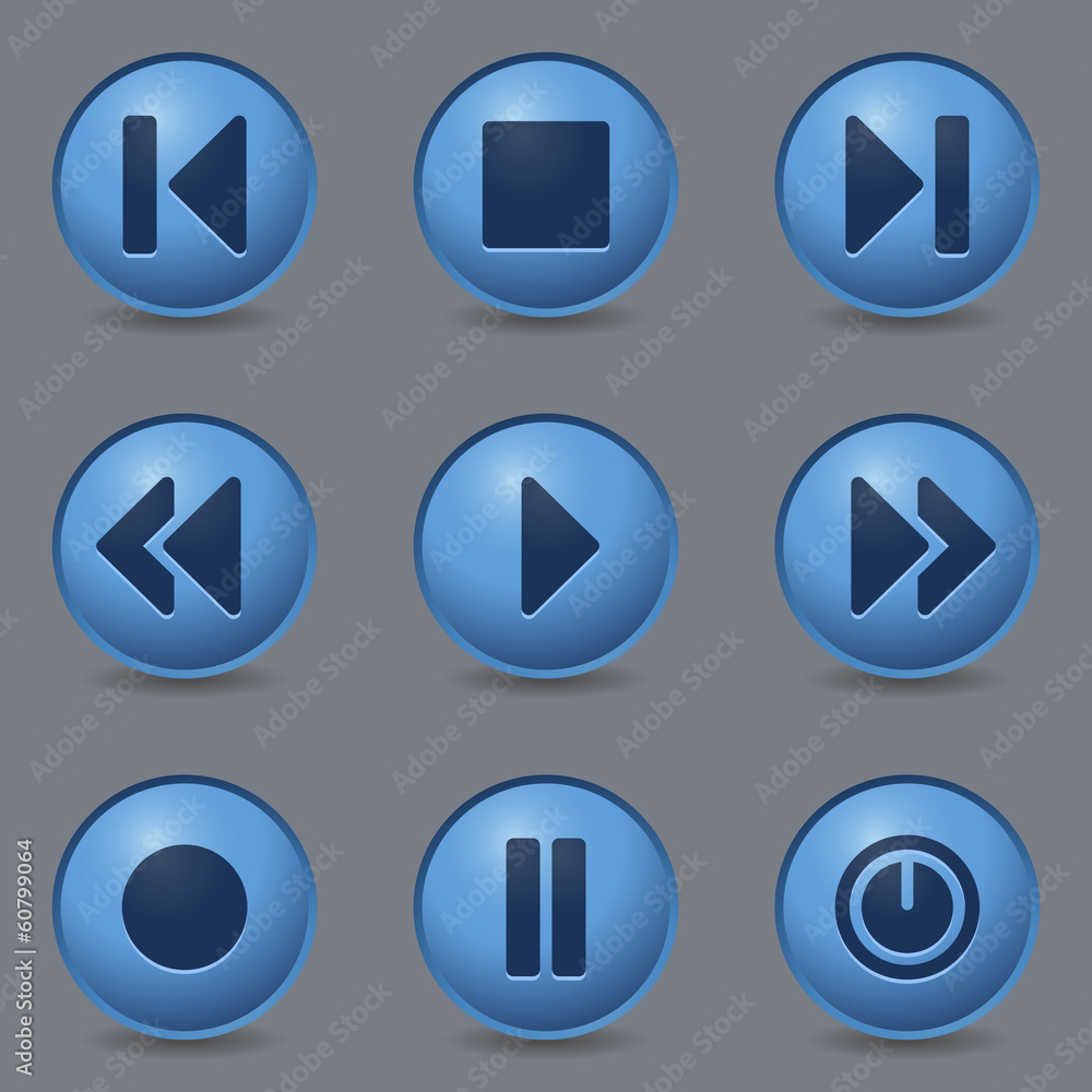 Media player web icons, circle blue buttons Media player web icons, circle blue buttons