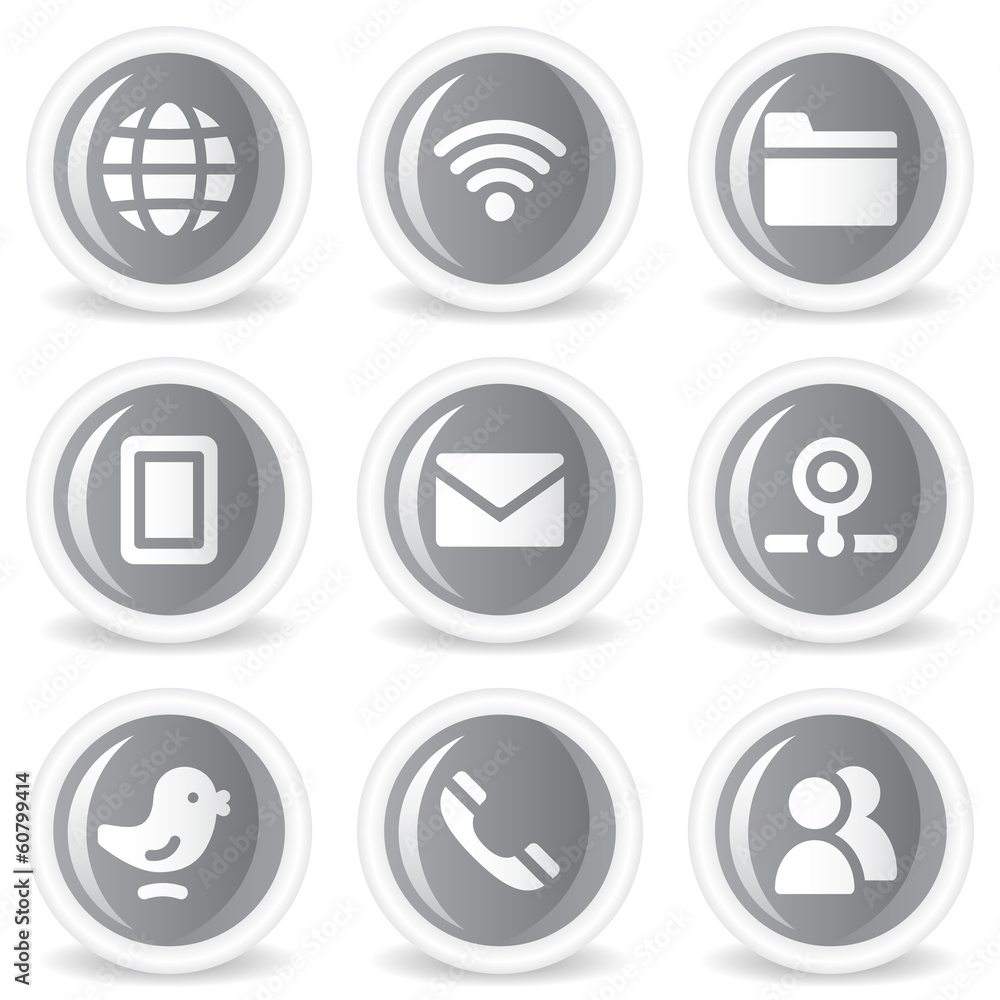 Communication web icons, grey glossy circle buttons Communication web icons, grey glossy circle buttons