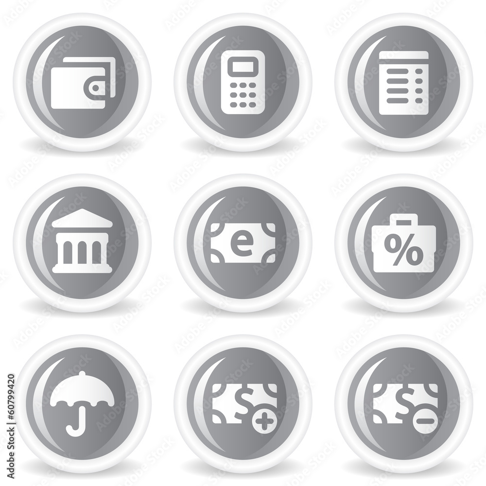 Finance web icons, grey glossy circle buttons Finance web icons, grey glossy circle buttons