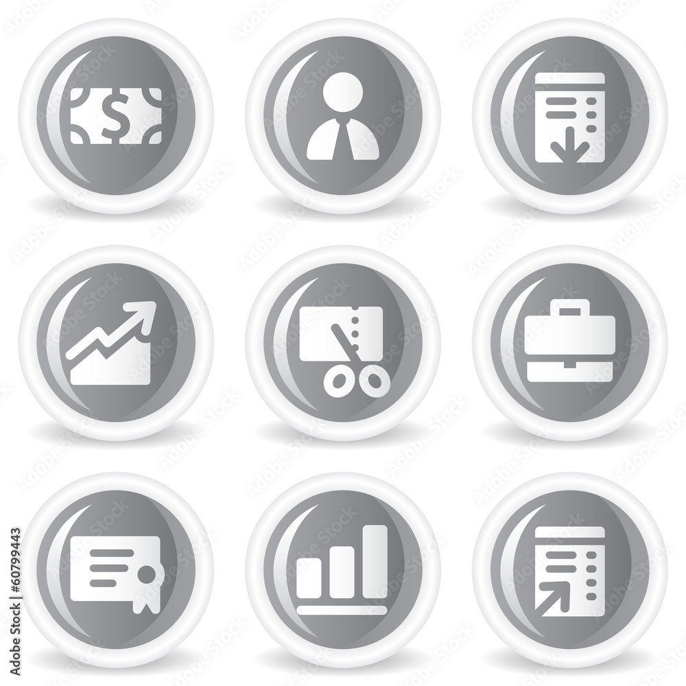 Finance web icons, grey glossy circle  buttons