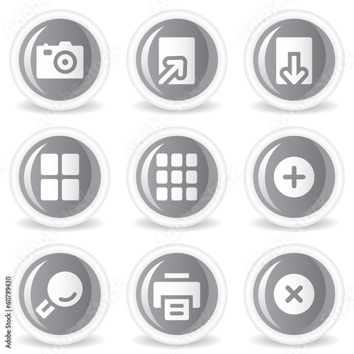 Image viewer web icons, grey glossy circle  buttons