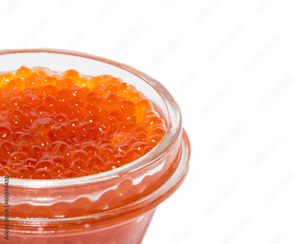 red caviar in a jar on white background red caviar in a jar on white background