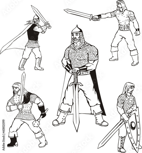 Russian bogatyrs with swords