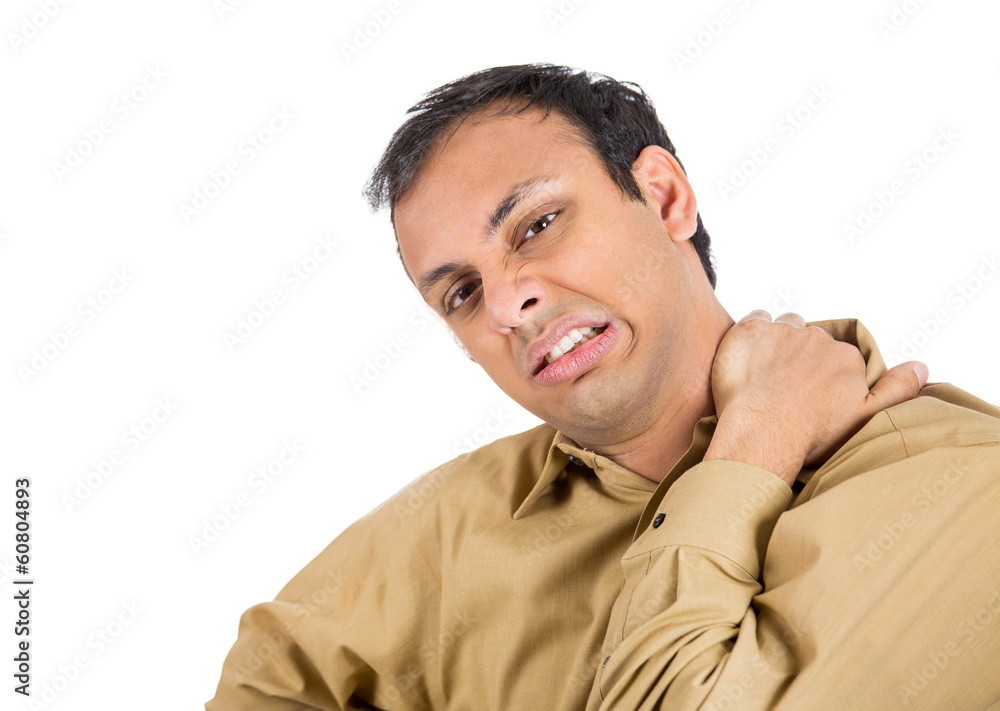 Man with bad neck pain isolated on white background Man with bad neck pain isolated on white background