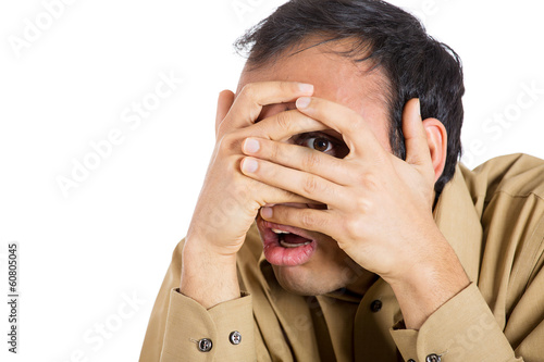 Tablou pe pânză Scared, shocked young man, full of fear