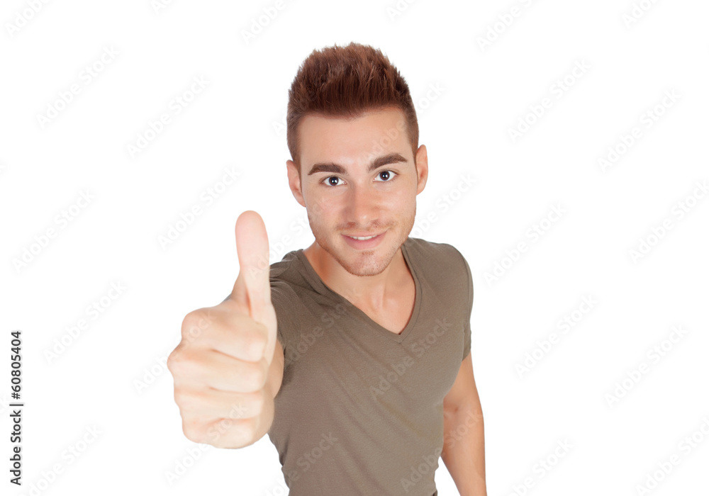 Young boy seen from above saying Ok Young boy seen from above saying Ok