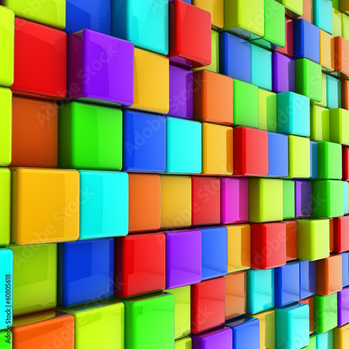 3d colorful glossy cubes wall background.