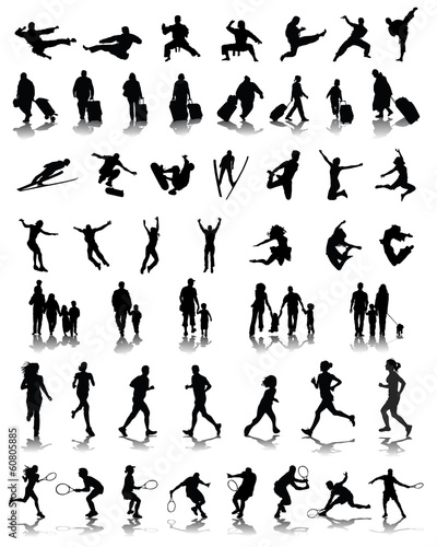 Black silhouettes of people in different situations 2, vector