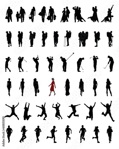 Black silhouettes of people in different situations, vector