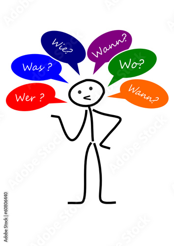 Strichmännchen mit W-Fragen