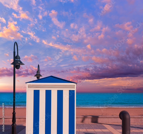 Benicasim in Castellon Benicassim beach stripes at Mediterranean photo