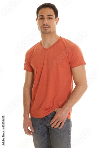 man stand in orange shirt