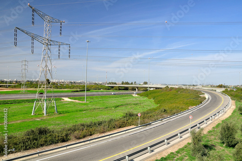 View of landscape with highway bridge. Central Israel.