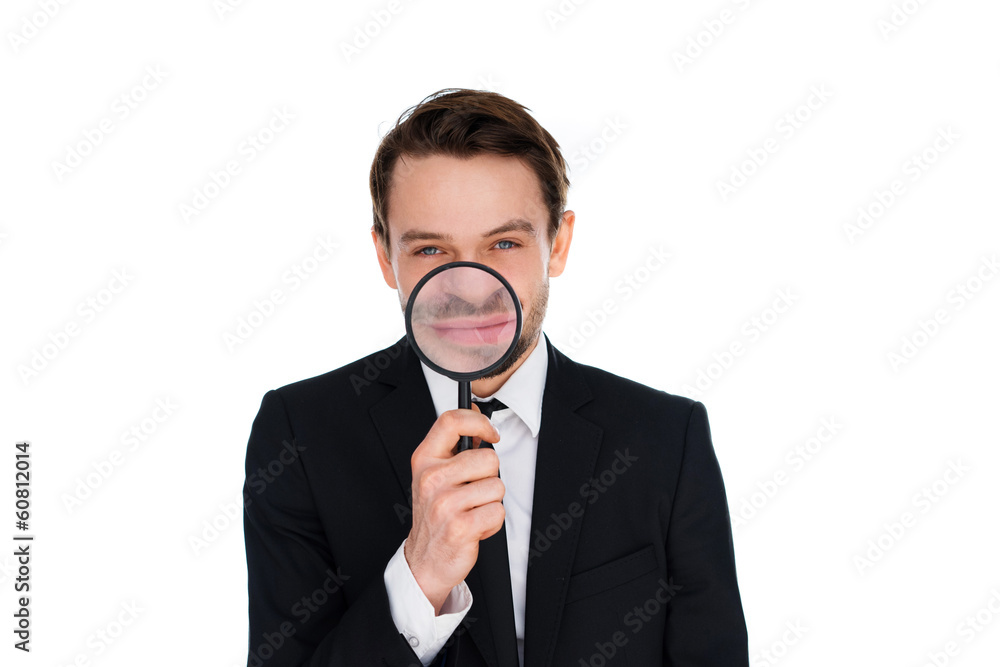 Businessman with a magnified smile Businessman with a magnified smile