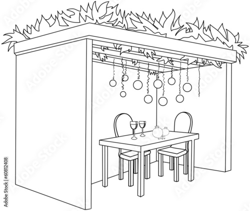 Sukkah For Sukkot With Table Coloring Page