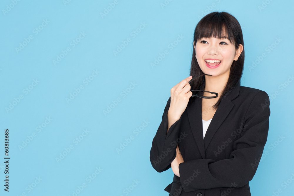 asian businesswoman on blue background asian businesswoman on blue background