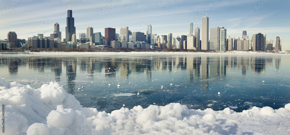 Obraz premium Zimowa panorama Chicago.