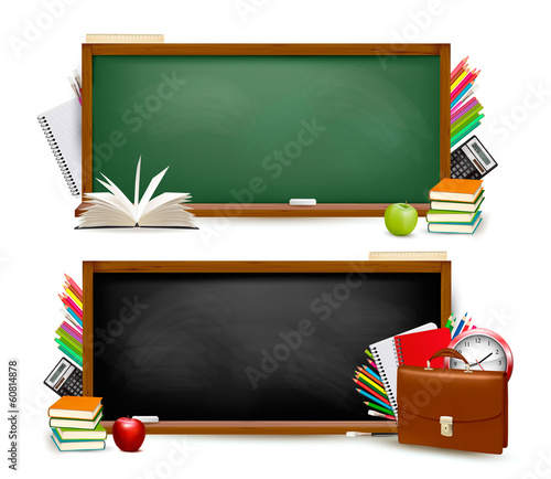 Back to school.Two banners with school supplies. Vector.