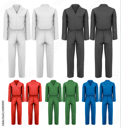 Set of overalls with worker. Design template. Vector illustratio