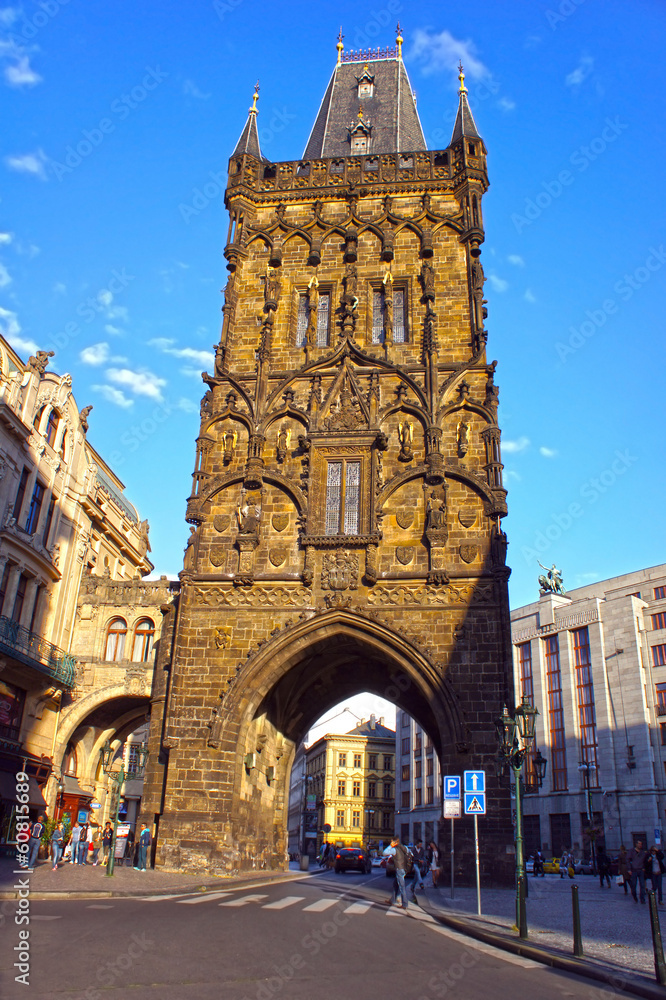 Powder gate. Gothic tower in Prague in Prague, Czech Republic