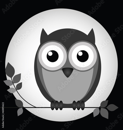 Owl sat on a branch with moon behind