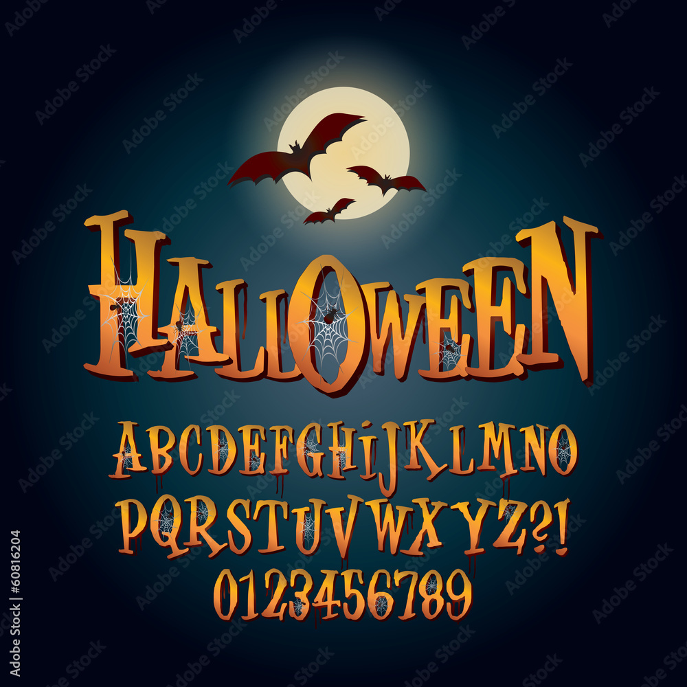 Fototapeta premium Three Dimensional Halloween Alphabet and Digit Vector