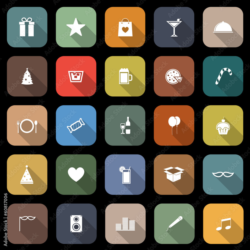 Party flat icons with long shadow Party flat icons with long shadow