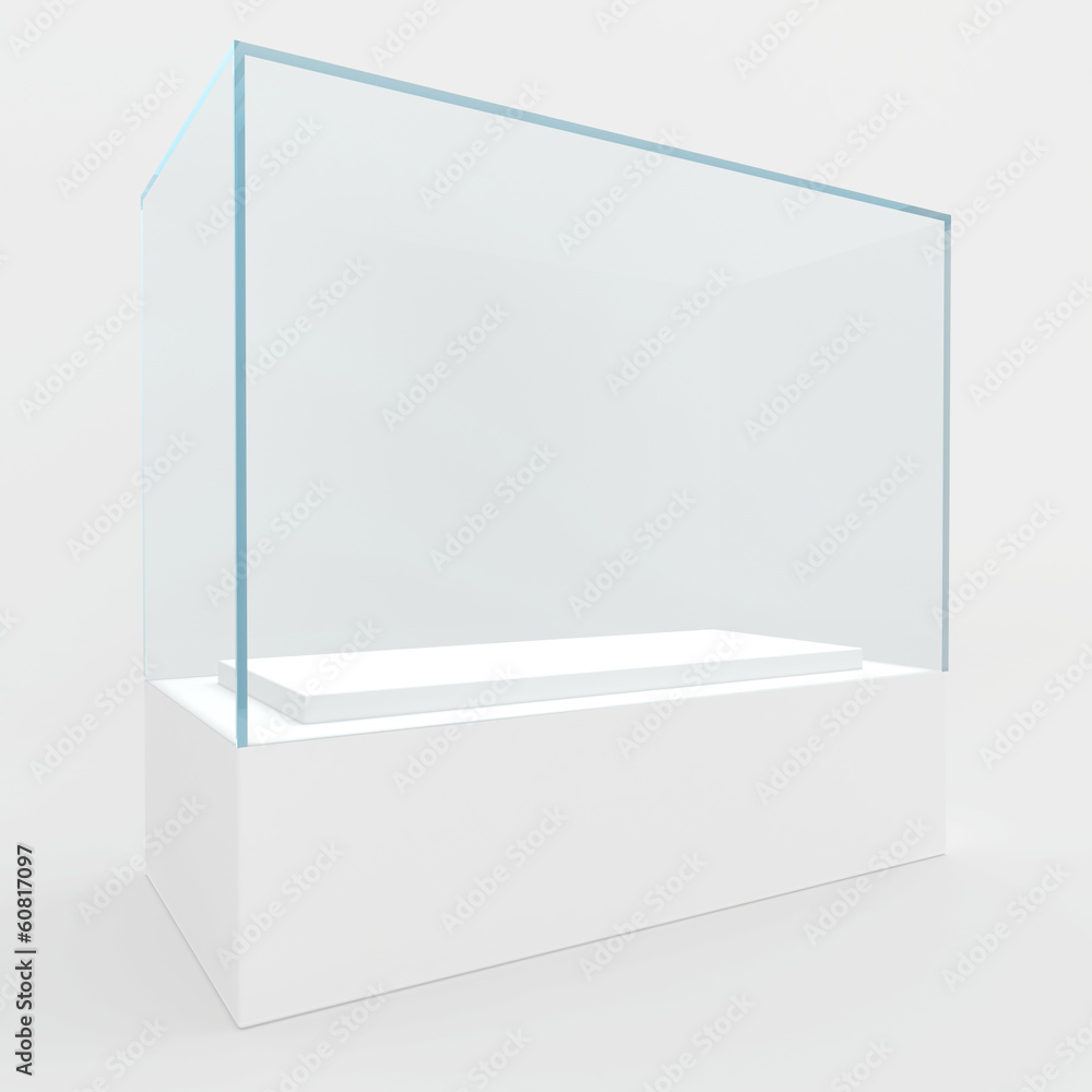 Rectangular glass showcase of bluish glass Rectangular glass showcase of bluish glass