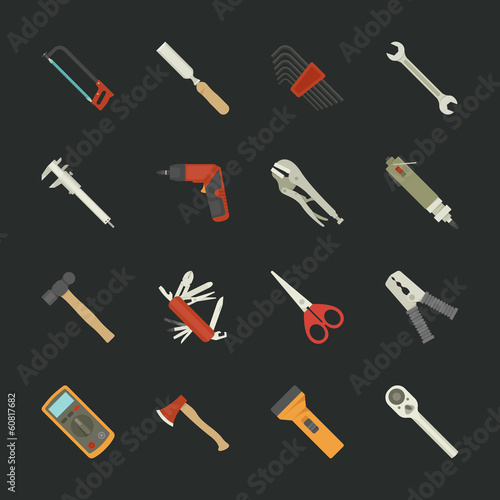 Hand tools icon set   flat design