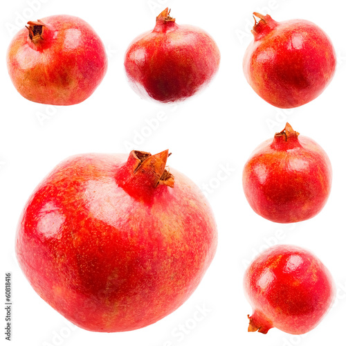 Bilde på lerret Pomegranate On White Background, Set, Collage