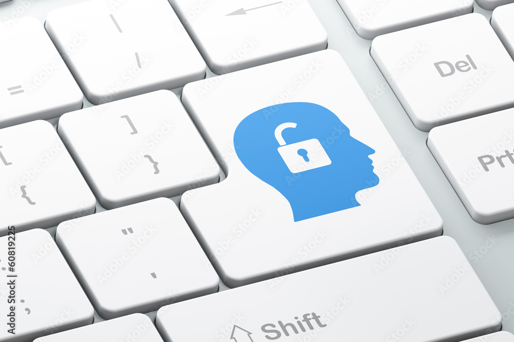 Business concept: Head With Padlock on computer keyboard Business concept: Head With Padlock on computer keyboard