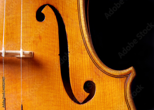 Photos Violin music, closeup of violin f hole isolated on black