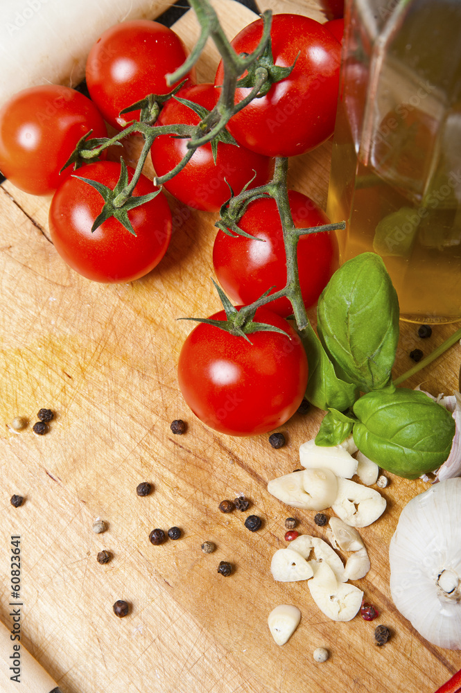 Food ingredients on the oak table closeup shot Food ingredients on the oak table closeup shot