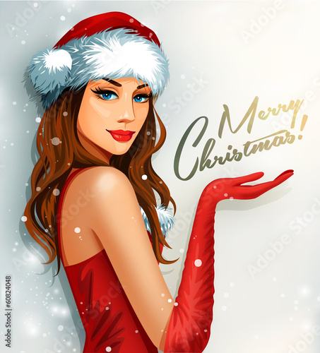 Sexy girl wearing santa claus clothes poster