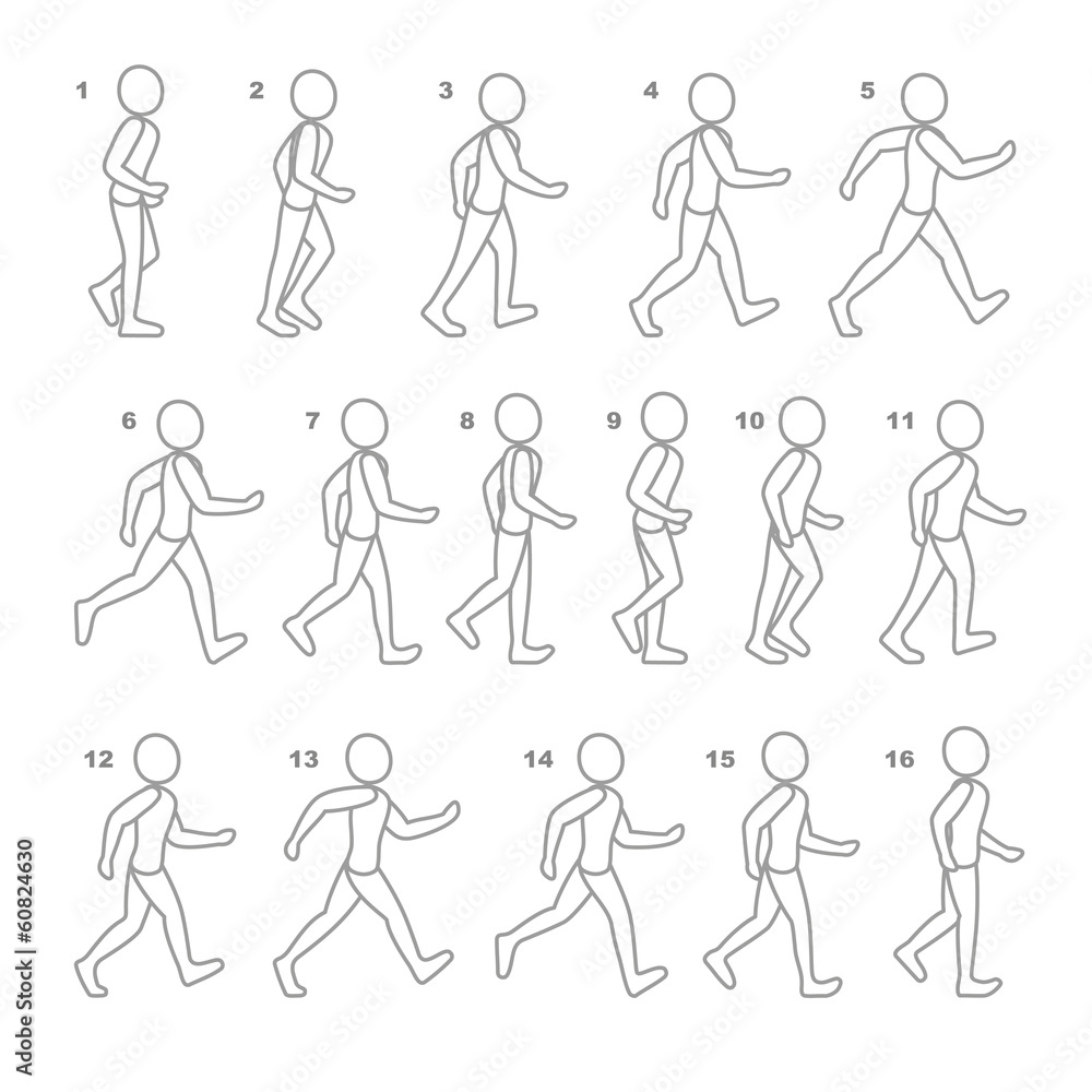 Phases of Step Movements Man in Walking Sequence for Game