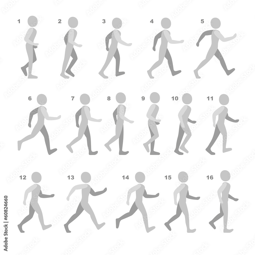 Phases of Step Movements Man in Walking Sequence for Game