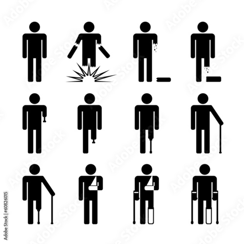 Injury after explosion - icons, symbols