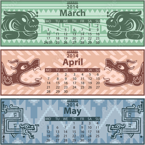 Spring calendar 2014 with mayan ornaments
