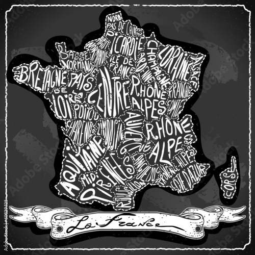 France Map on Vintage Handwriting BlackBoard