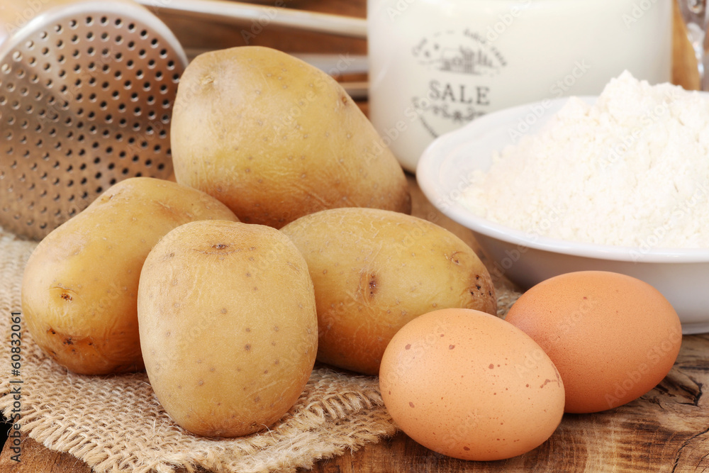 Ingredients for cooking Italian gnocchi or potato dumplings Ingredients for cooking Italian gnocchi or potato dumplings